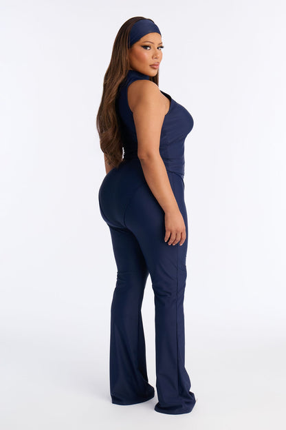 Kacey Sleeveless High Neck 3 Piece Pant Set - Navy