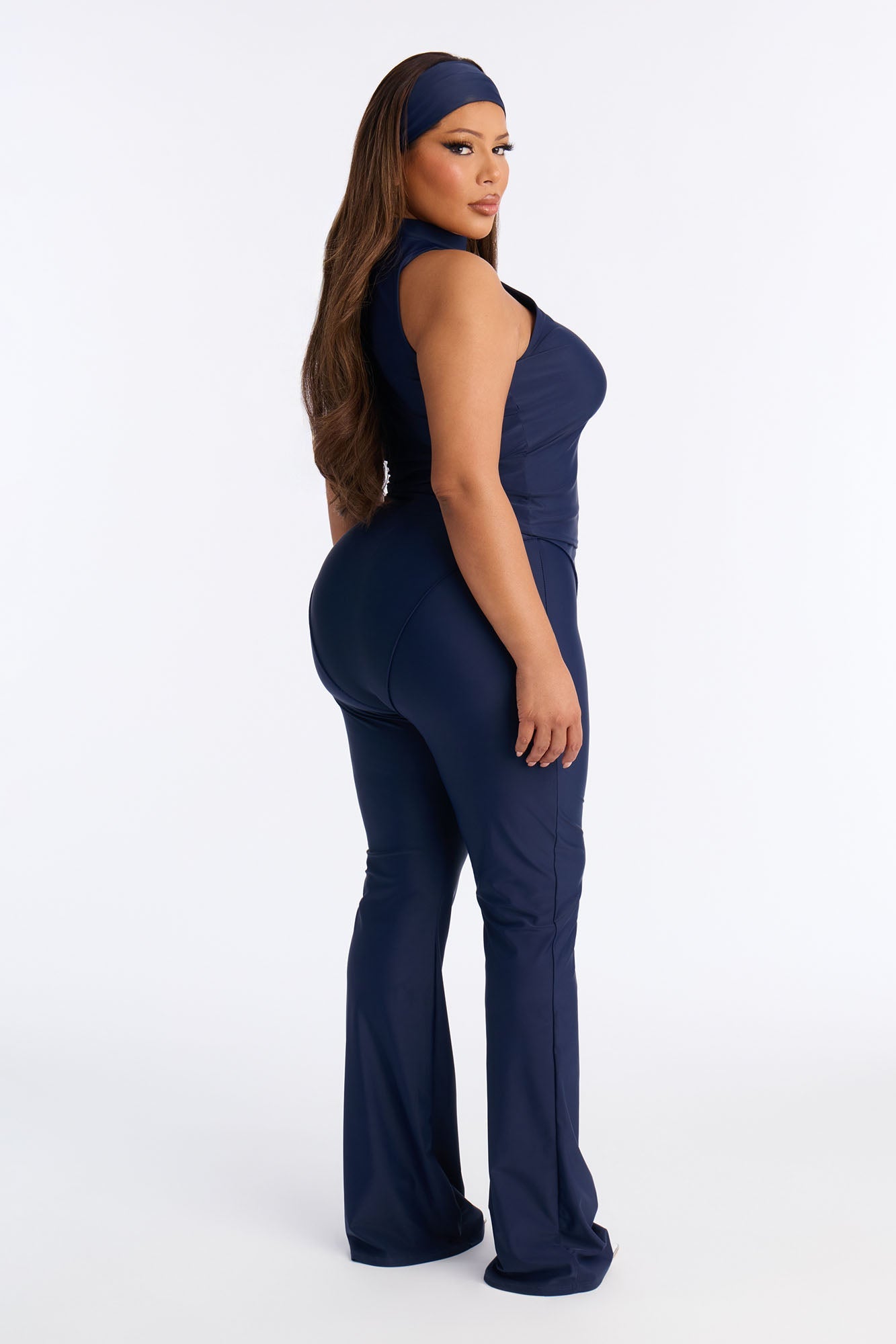 Kacey Sleeveless High Neck 3 Piece Pant Set - Navy