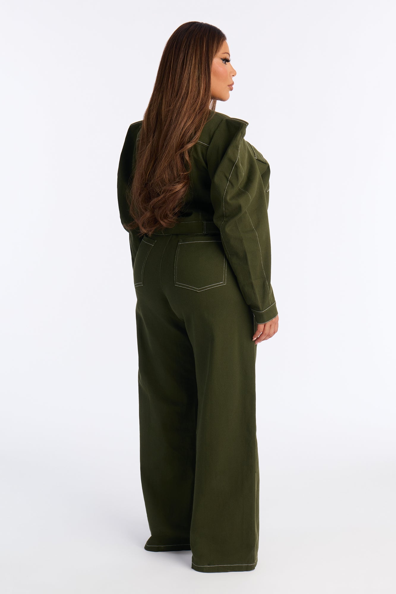 Celine Bold Shoulder Twill Pant Set - Olive