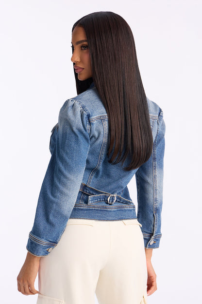 Princessa Puff Sleeve Denim Jacket - Medium Wash