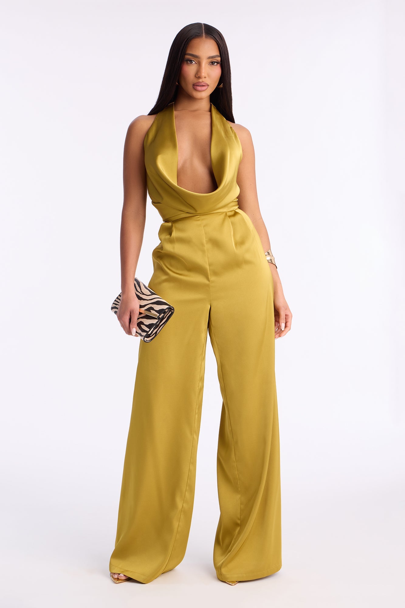 Chic Vibes Cowl Wide Leg Jumpsuit - Chartreuse