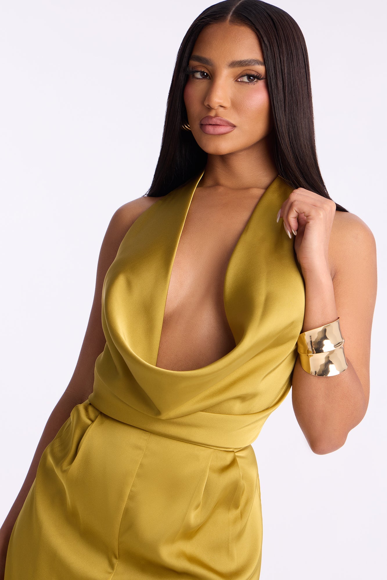 Chic Vibes Cowl Wide Leg Jumpsuit - Chartreuse