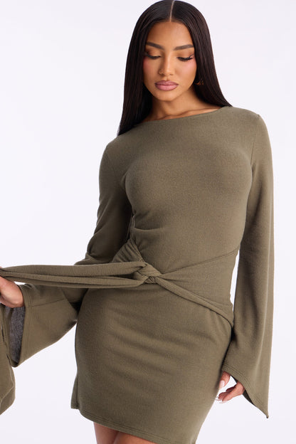 Mariana Long Sleeve Sweater Mini Dress - Olive