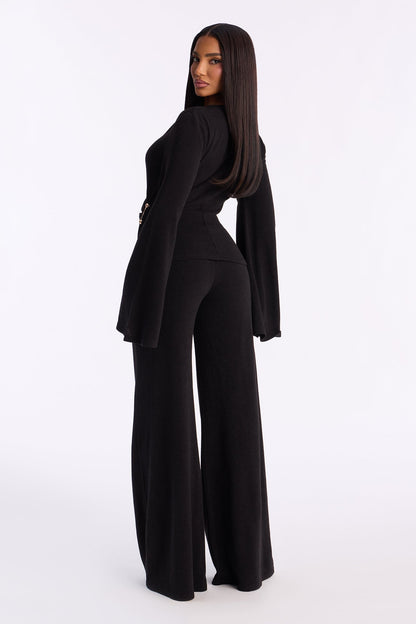 Bailey Flare Leg Pant Set - Black