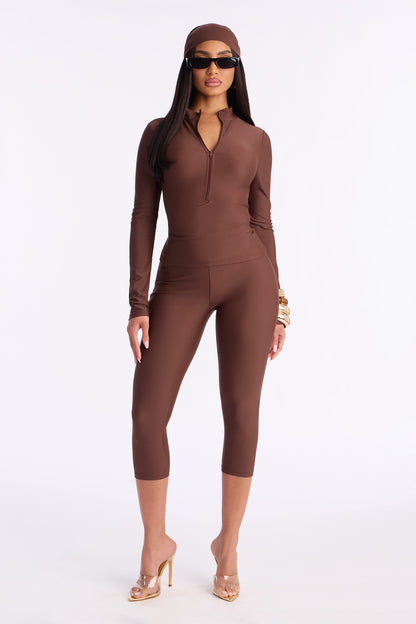 Isabelle Matte Tricot 3 Piece Capri Set - Chocolate