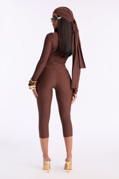 Isabelle Matte Tricot 3 Piece Capri Set - Chocolate