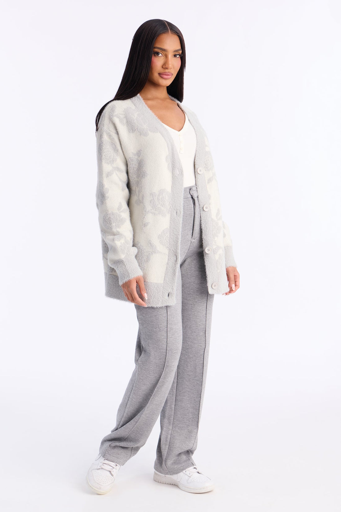Picking Petals Floral Cardigan - Grey/combo