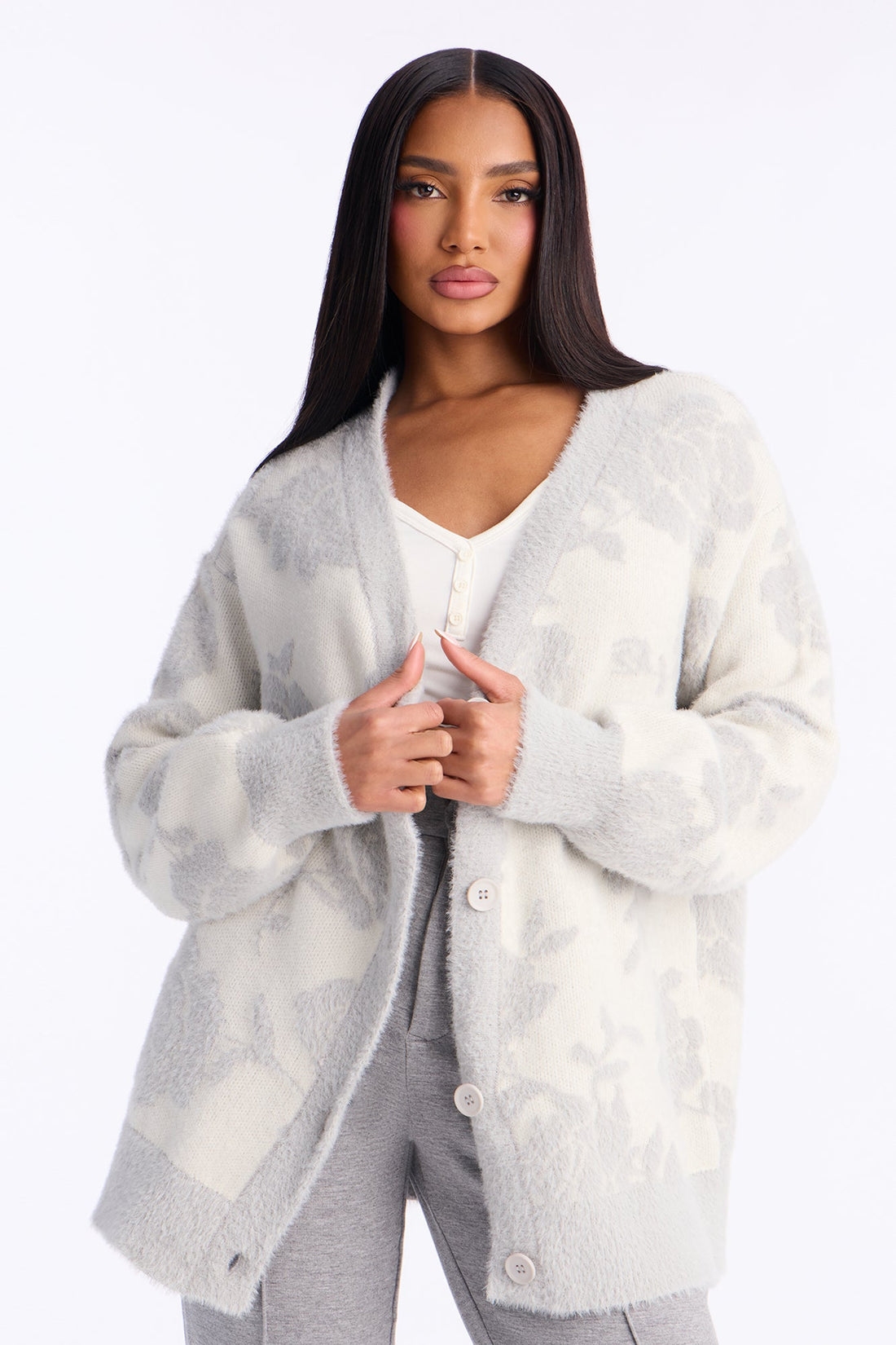 Picking Petals Floral Cardigan - Grey/combo