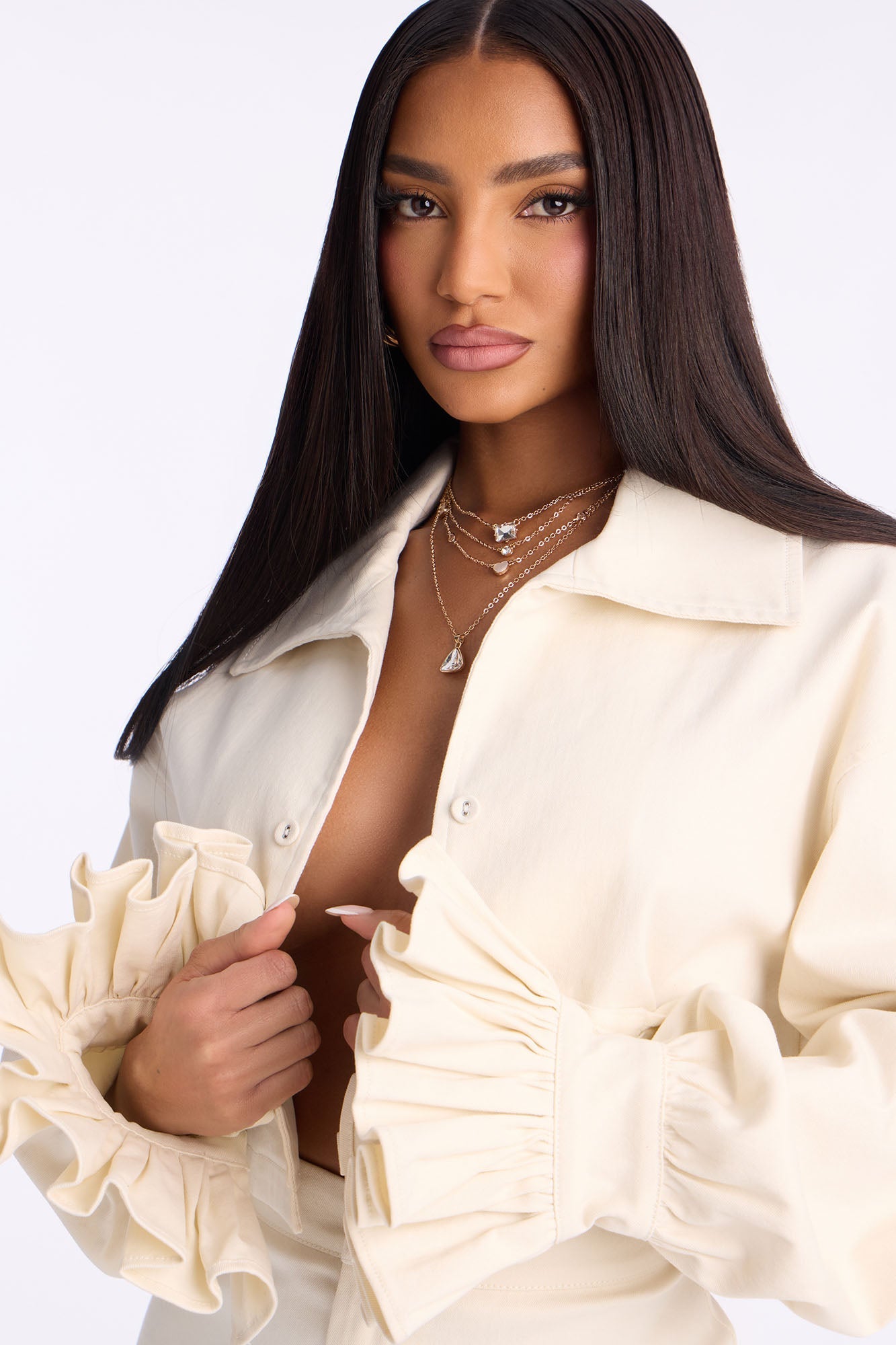 Mianna Twill Jacket Pant Set - Off White