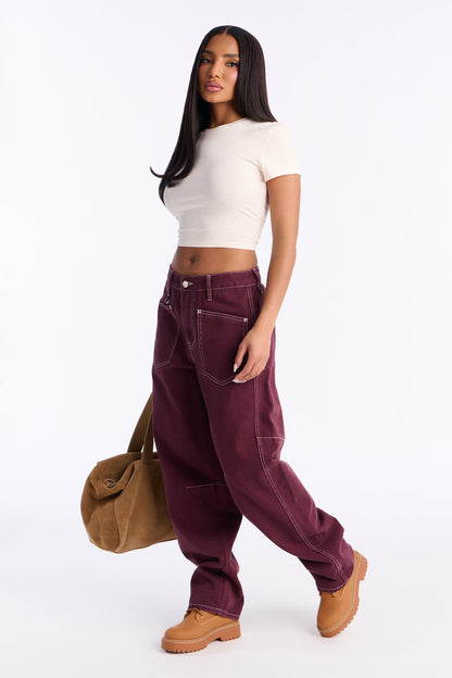 Uptown Utility Loose Jeans - Plum