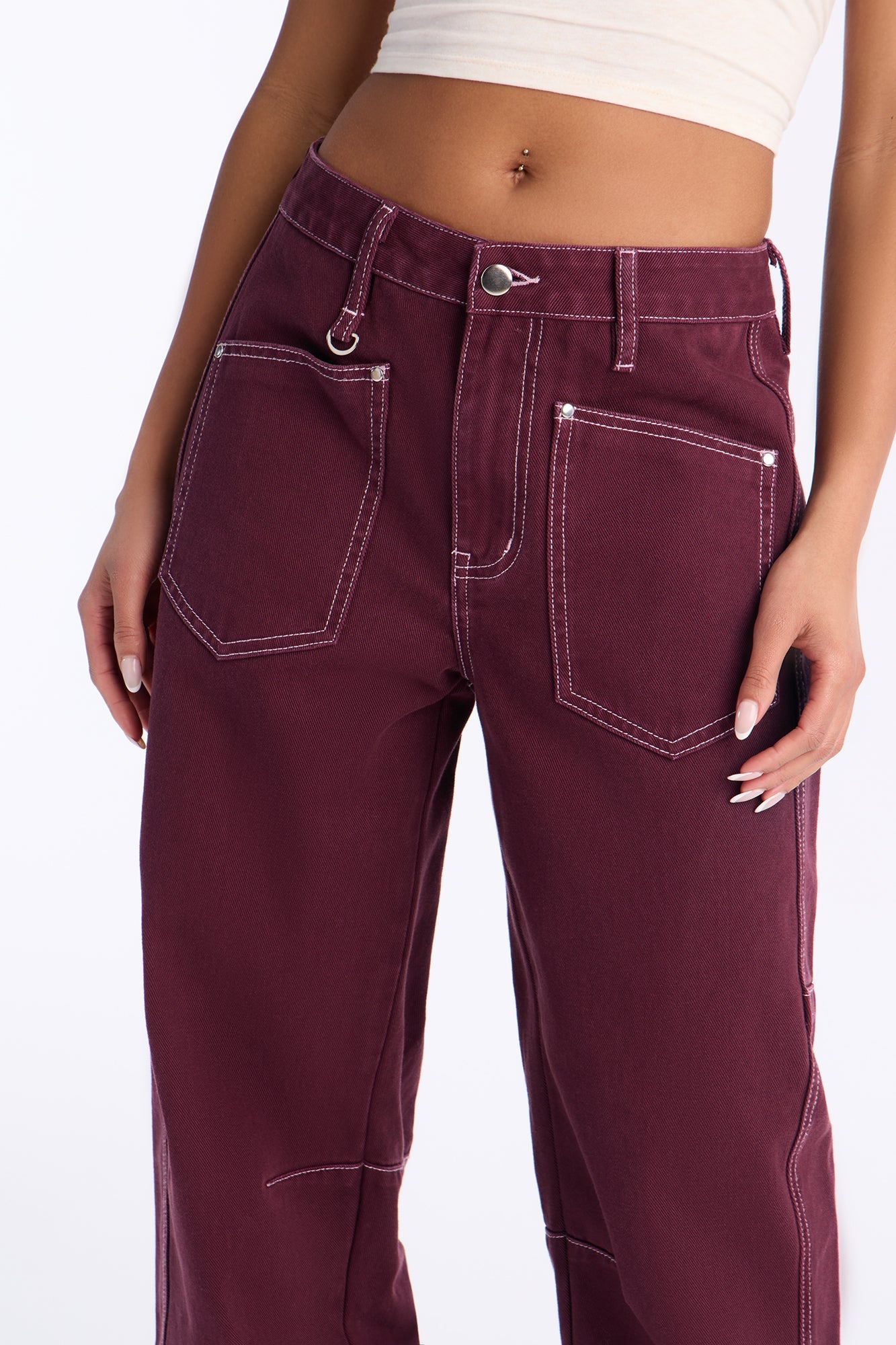 Uptown Utility Loose Jeans - Plum