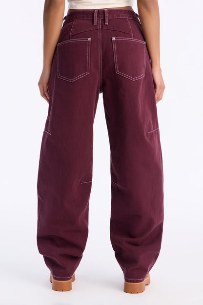 Uptown Utility Loose Jeans - Plum