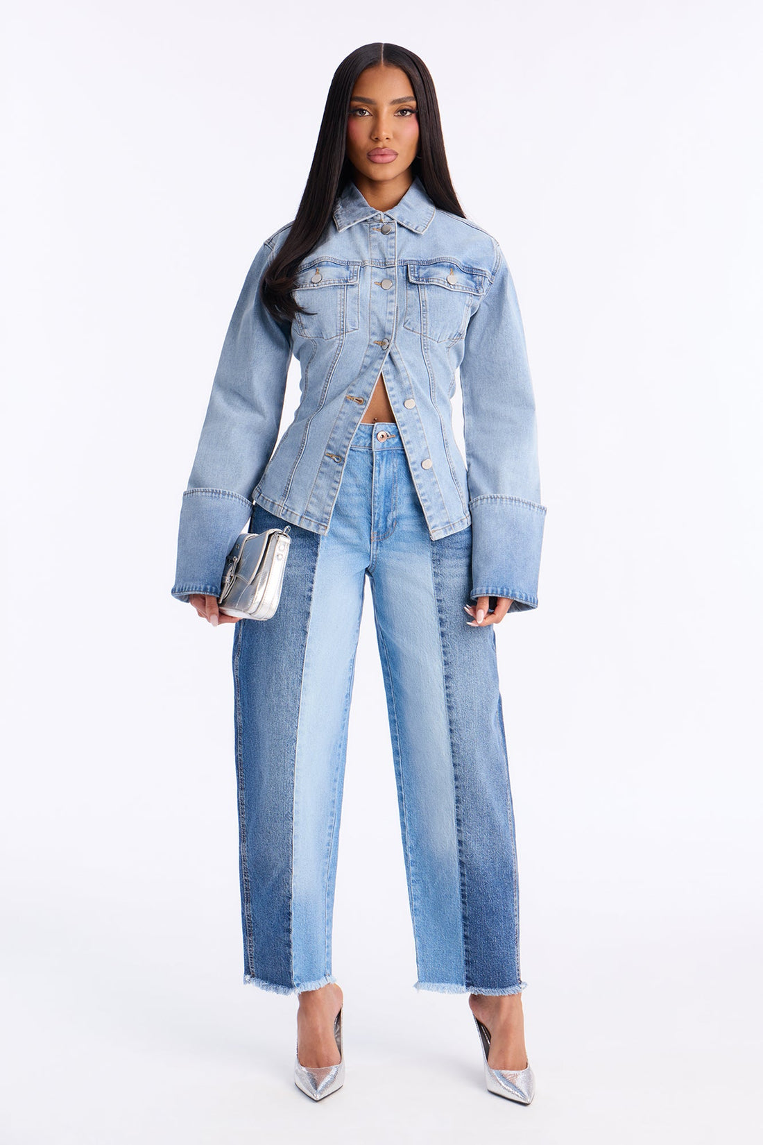 Duality Two Tone Barrel Leg Jeans - Medium Wash