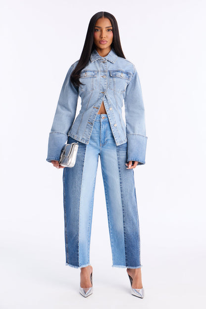 Duality Two Tone Barrel Leg Jeans - Medium Wash