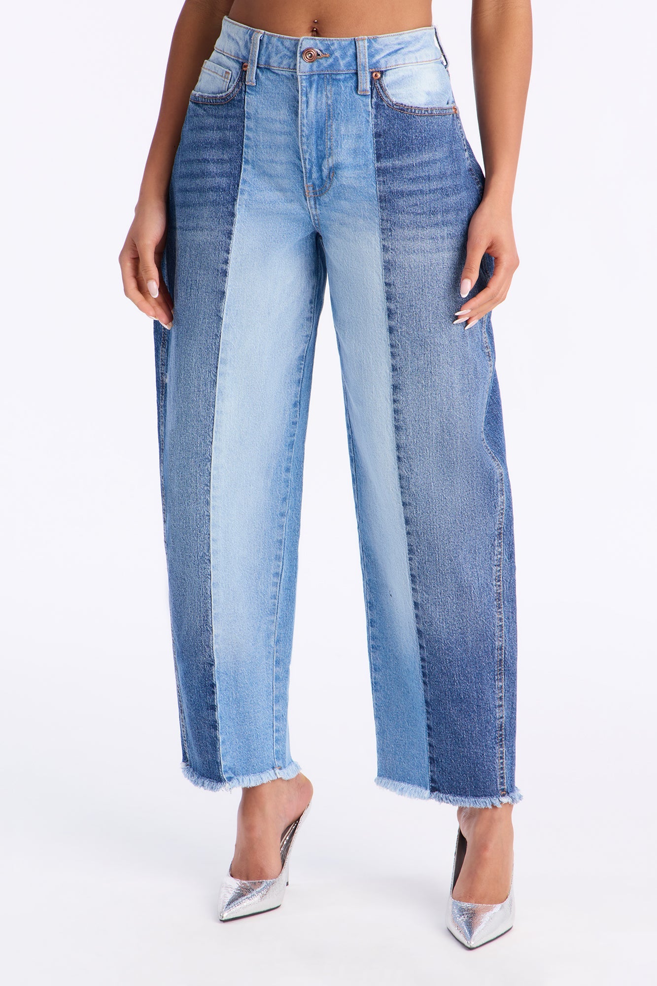 Duality Two Tone Barrel Leg Jeans - Medium Wash