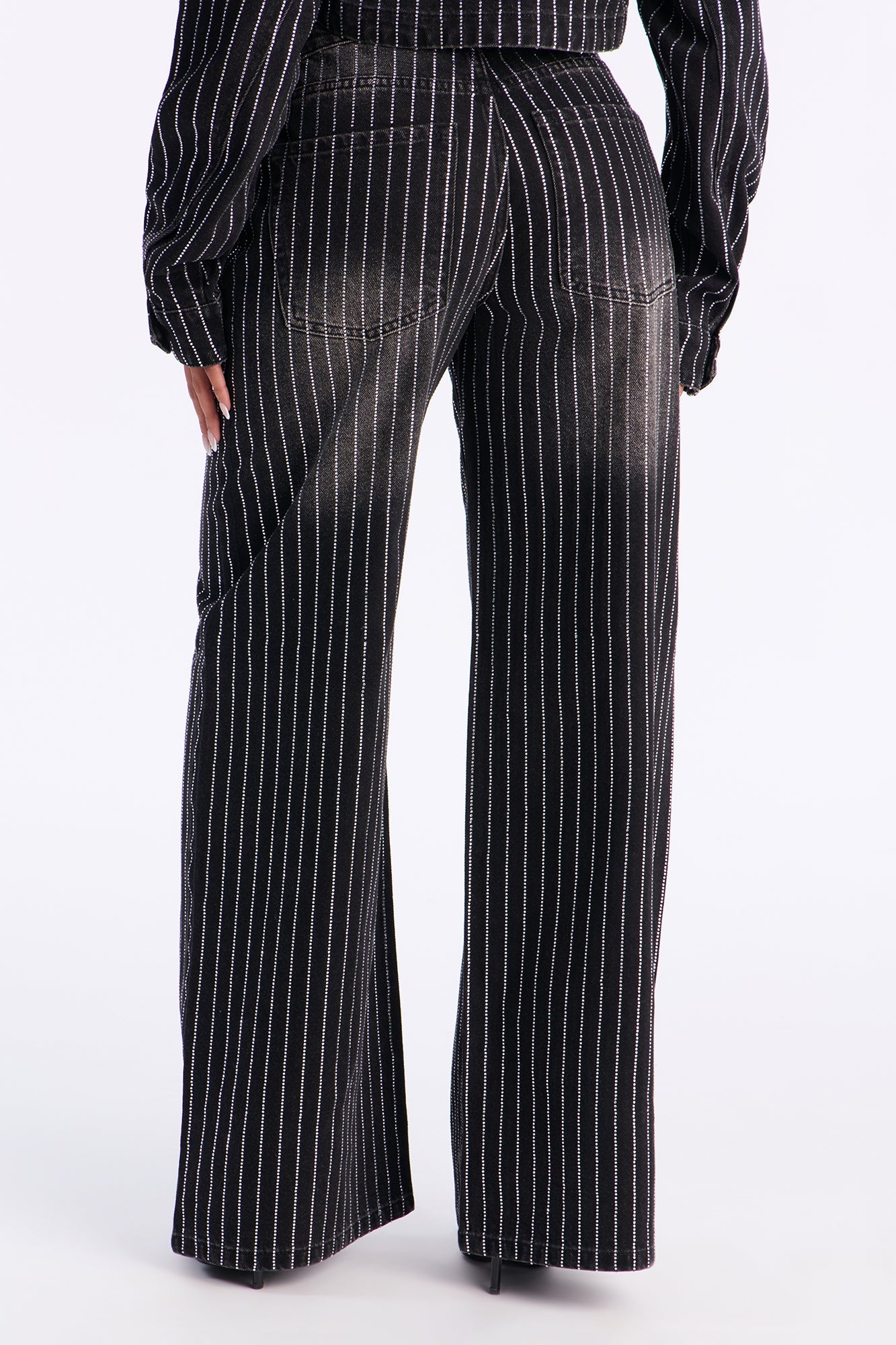Keep The Bling Embellished Wide Leg Jeans - Black Wash
