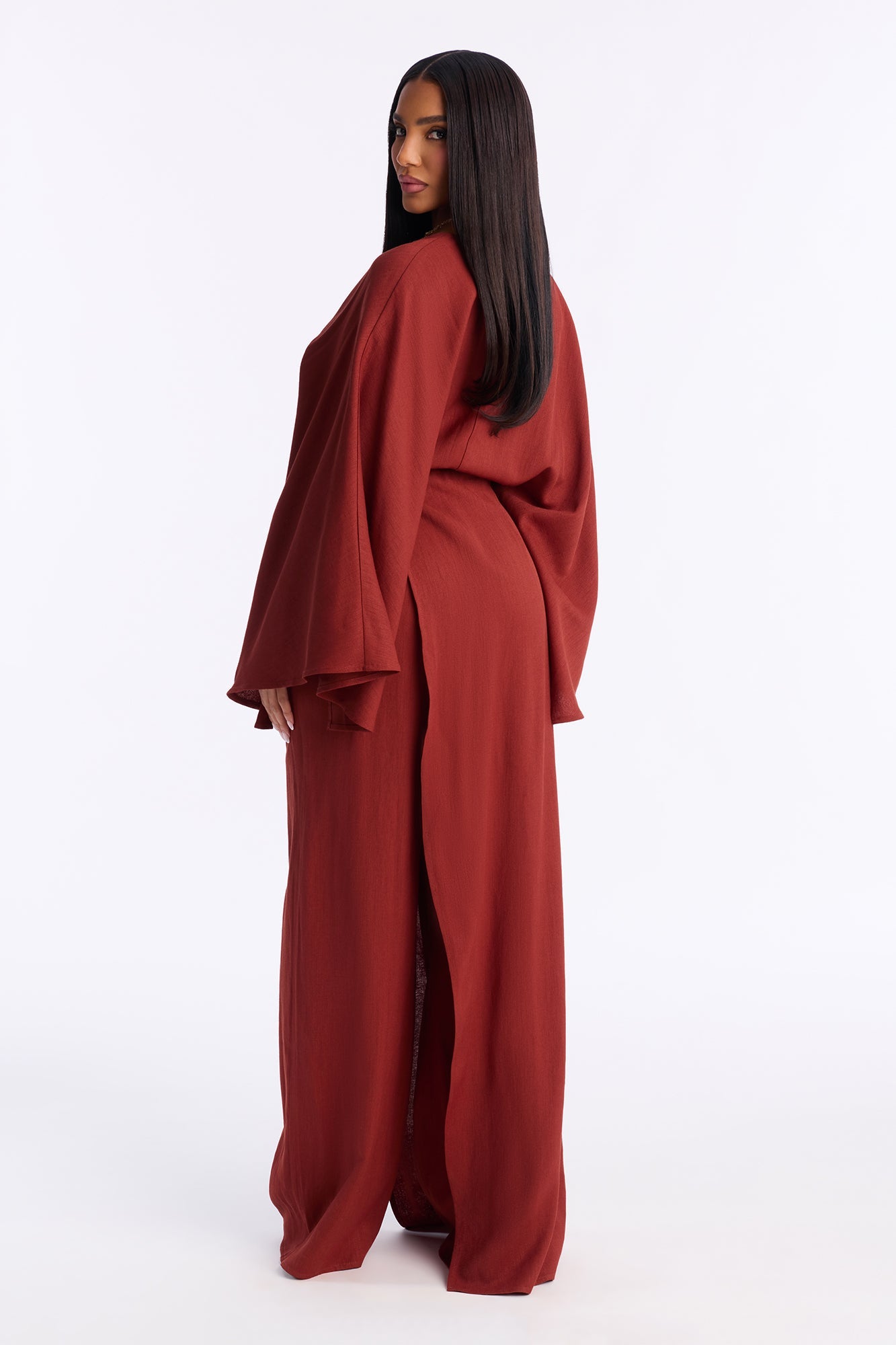 Shantal Long Sleeve Wrap Wide Leg Jumpsuit - Rust