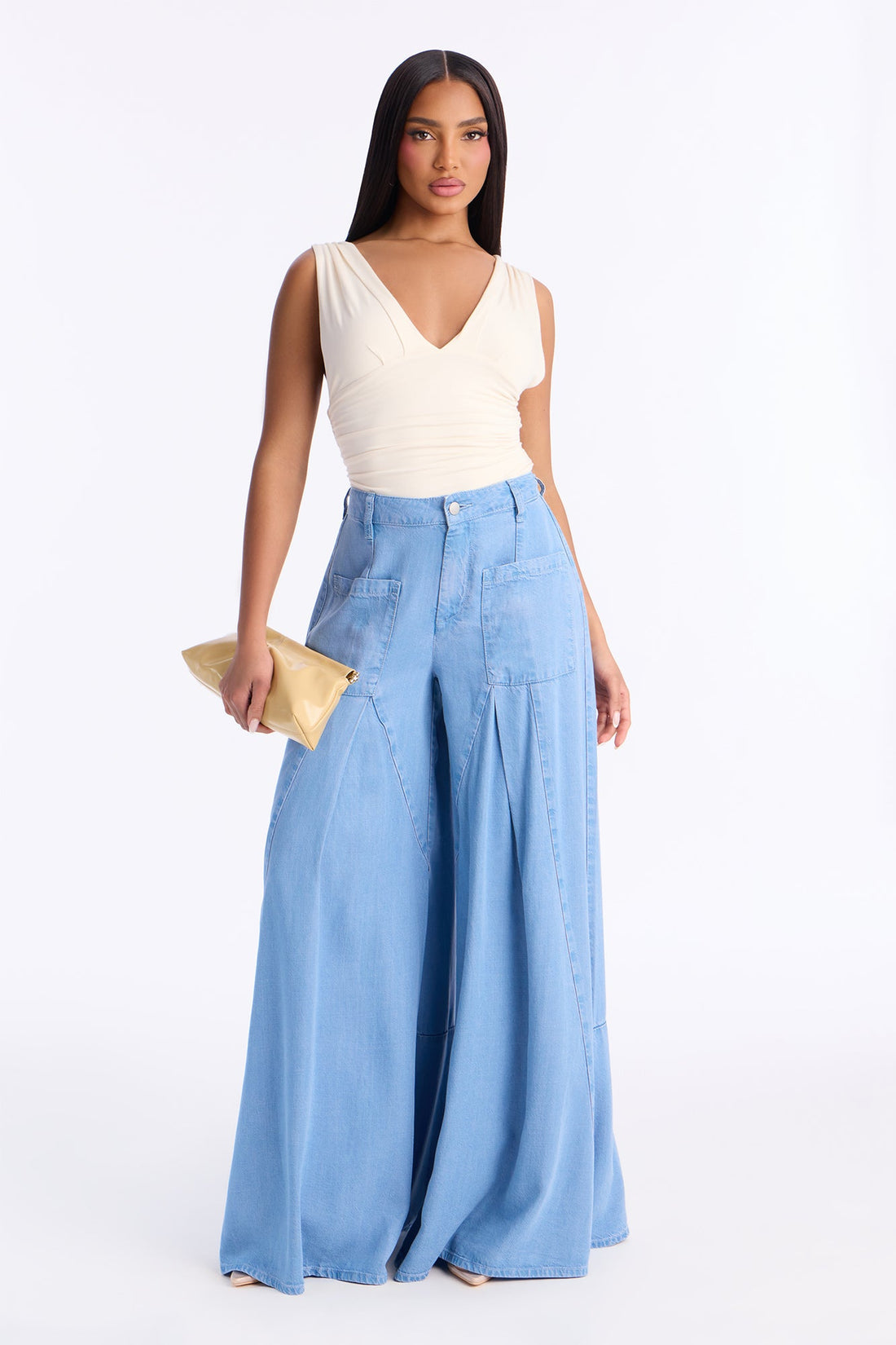 Sweet Sway Wide Leg Chambray Pant 33″ - Light Wash