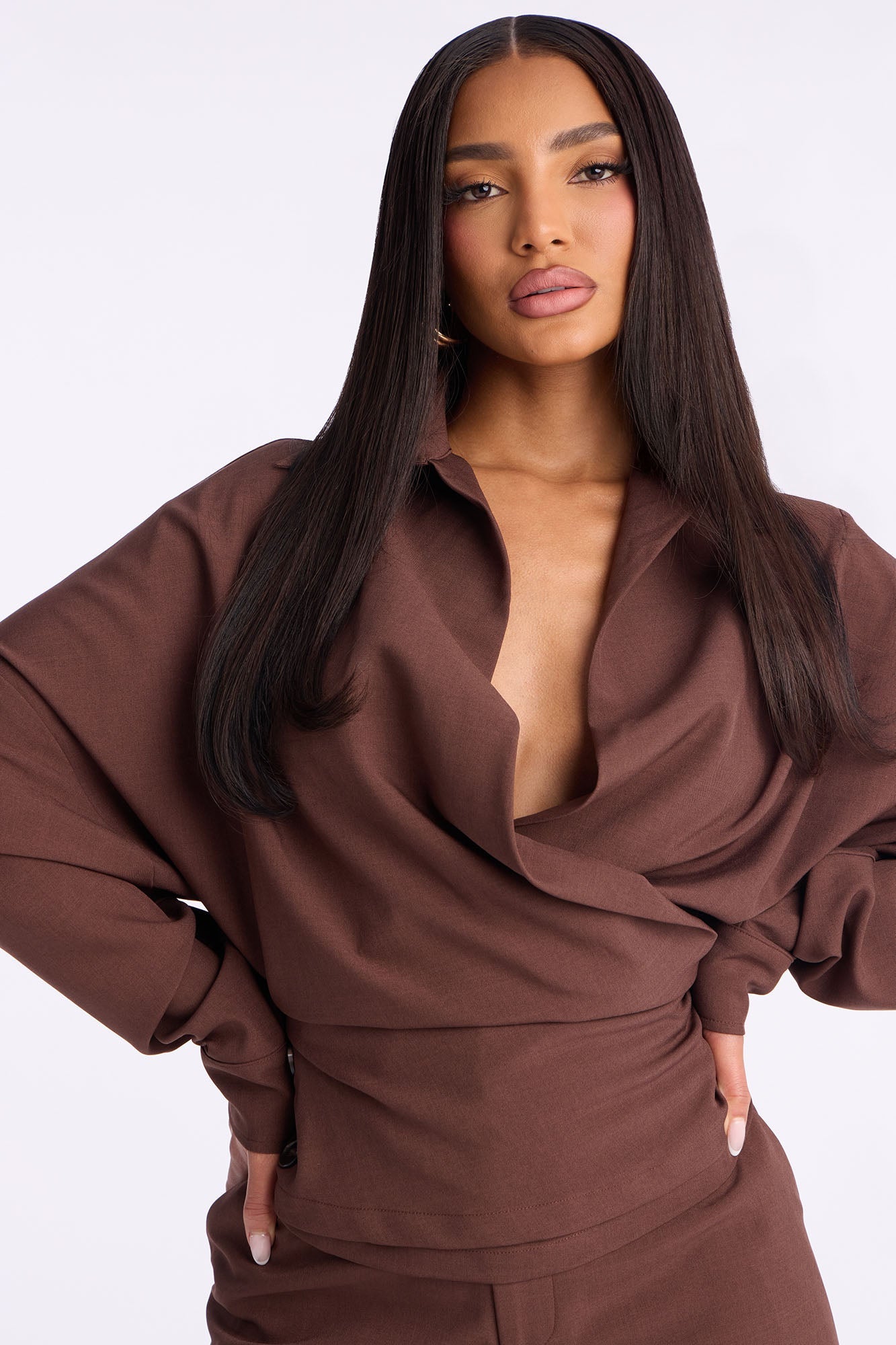Kiara Wide Leg Pant Set - Brown