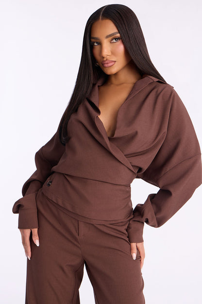 Kiara Wide Leg Pant Set - Brown