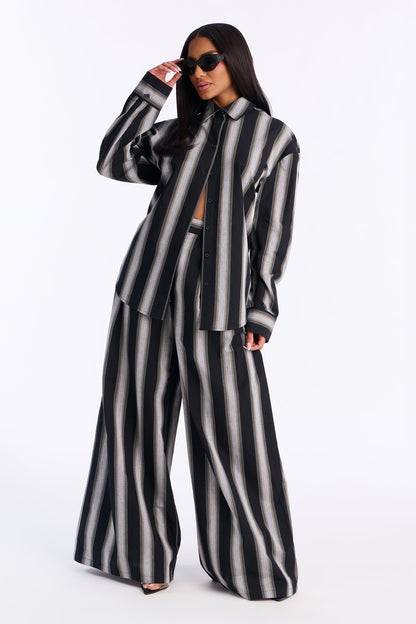 Rina Poplin Striped Pant Set - Black/combo