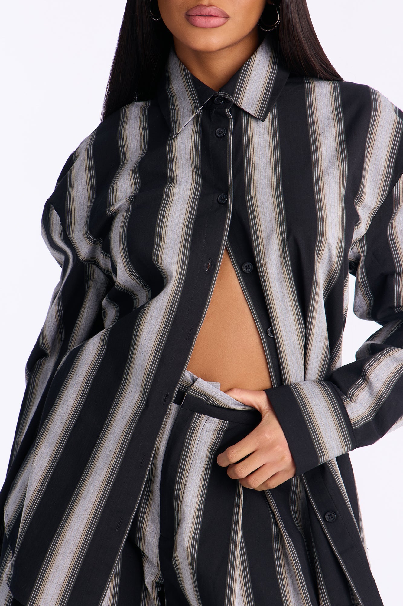 Rina Poplin Striped Pant Set - Black/combo