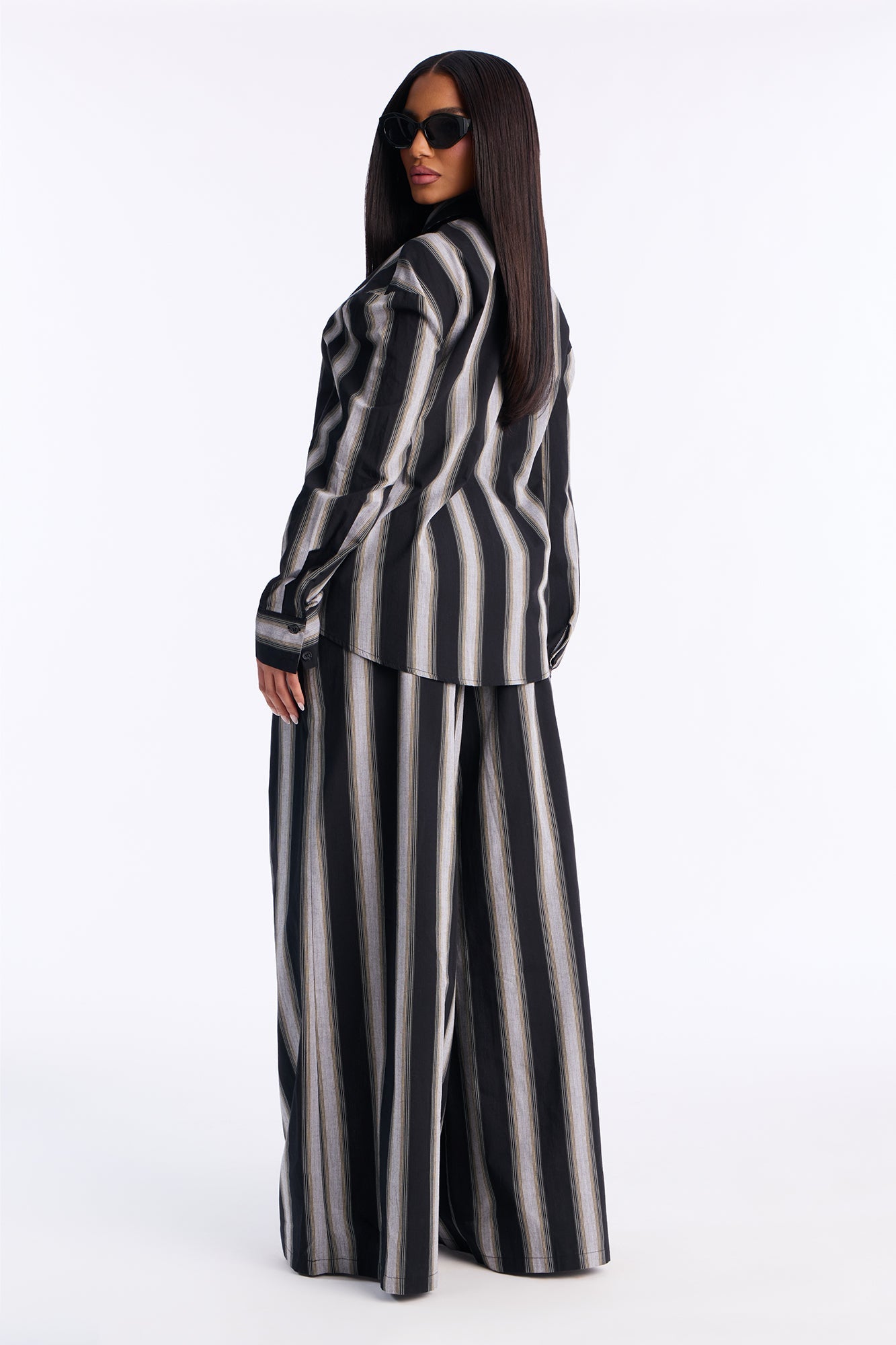 Rina Poplin Striped Pant Set - Black/combo