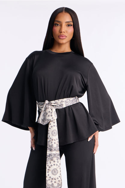 Normani 3 Piece Scarf Belt Pant Set - Black