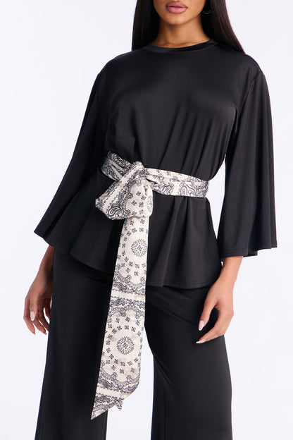 Normani 3 Piece Scarf Belt Pant Set - Black