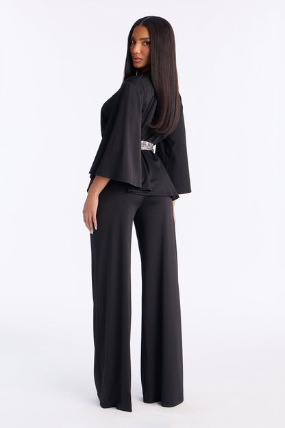 Normani 3 Piece Scarf Belt Pant Set - Black