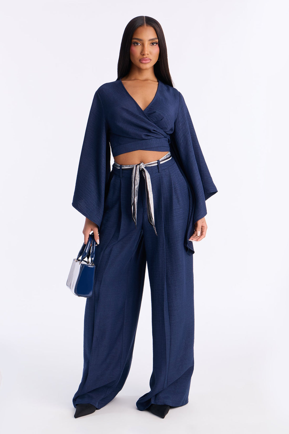 Nara Scarf Belt Pant set - Navy
