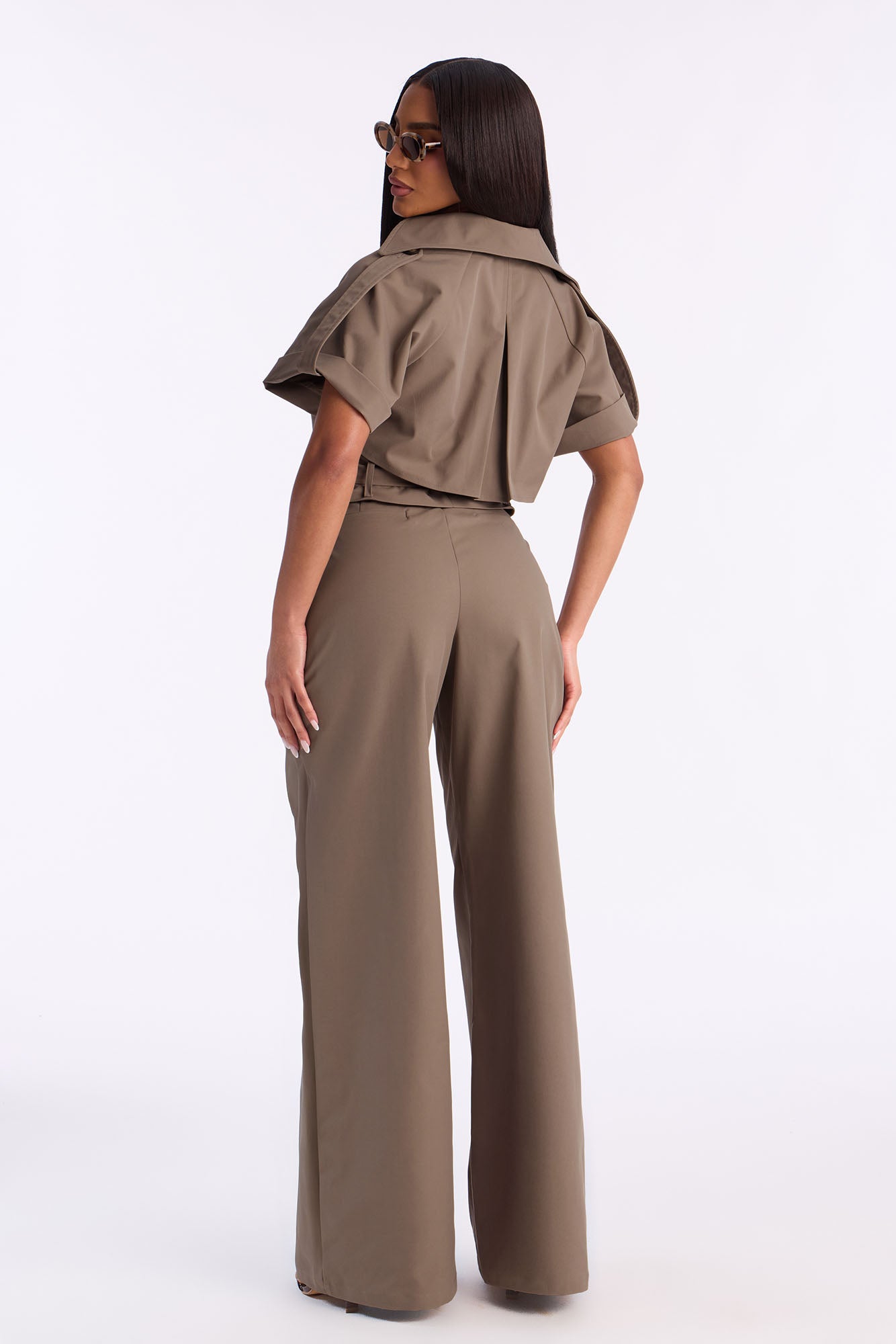 So Chic Cropped Trench Pant Set - Taupe