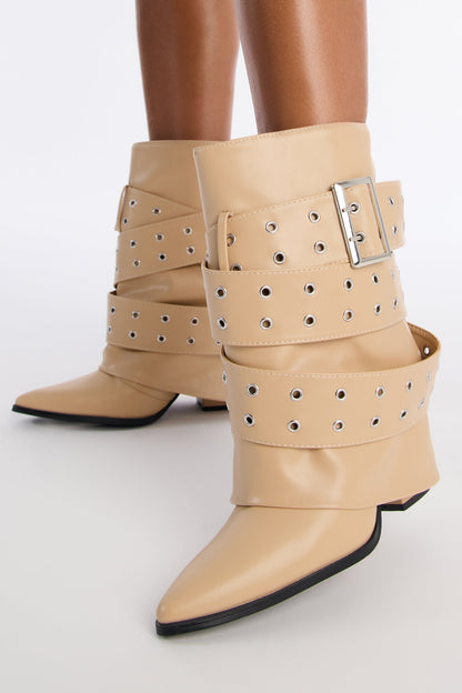 Loxley Buckle Overlay Boots - Cream