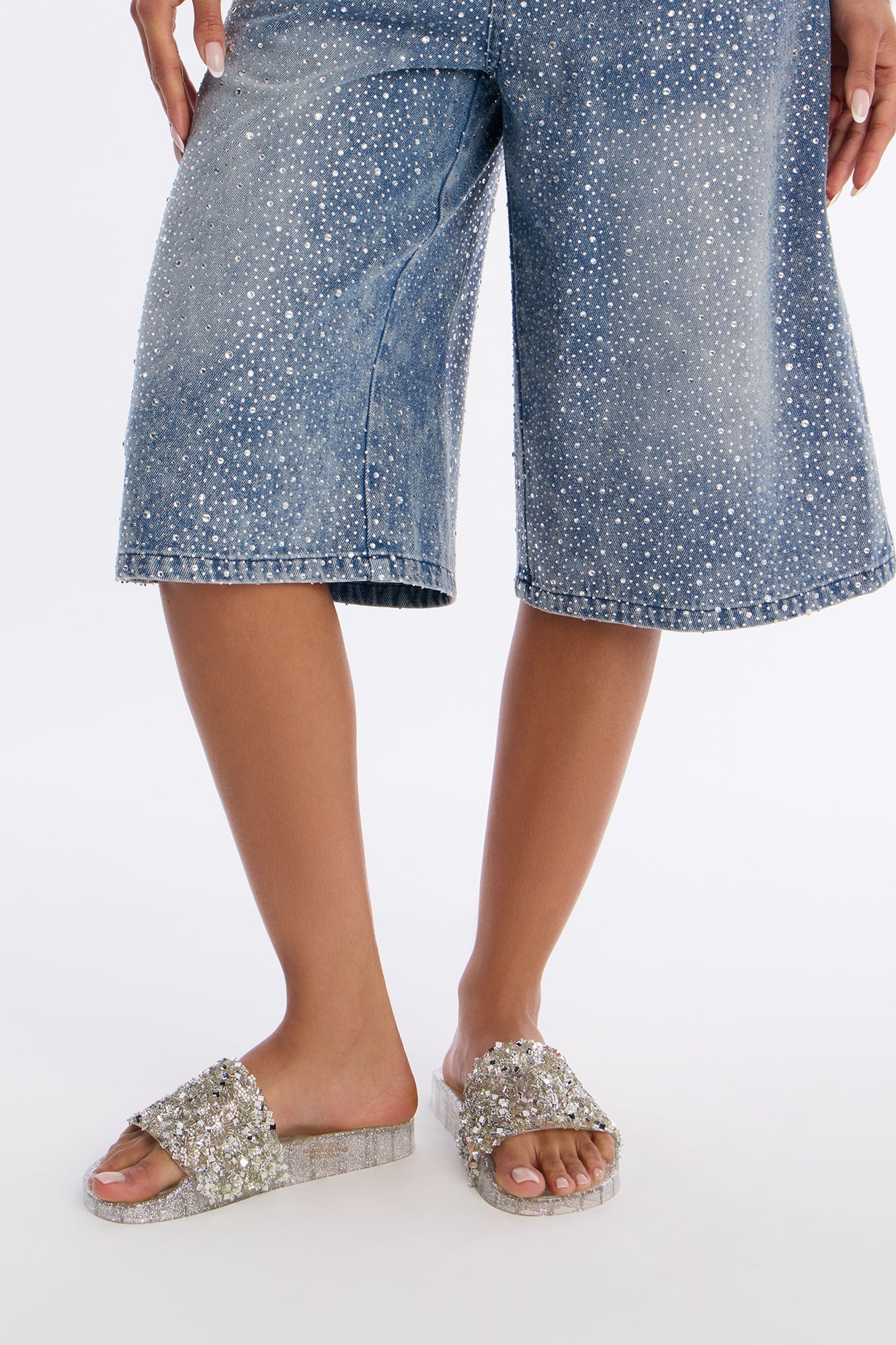 Paisy Glitter Jelly Slides - Silver