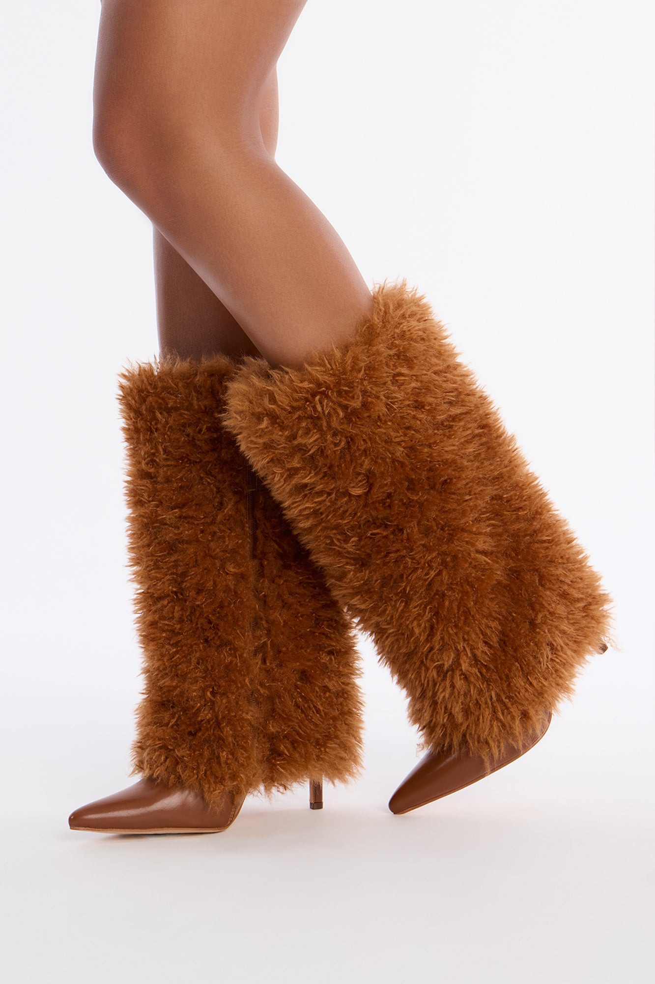 Winter Faux Fur Overlay Boots - Brown