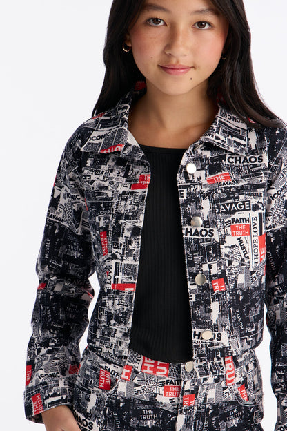 Mini Good News Printed Denim Jacket - Off White/combo