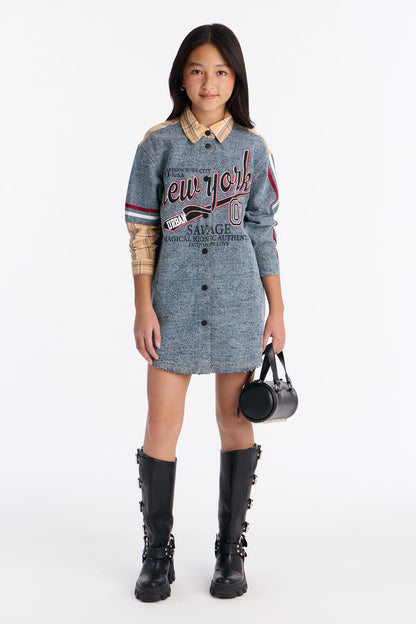 Mini Self Made Girl Oversized Shirt Dress - Light Wash