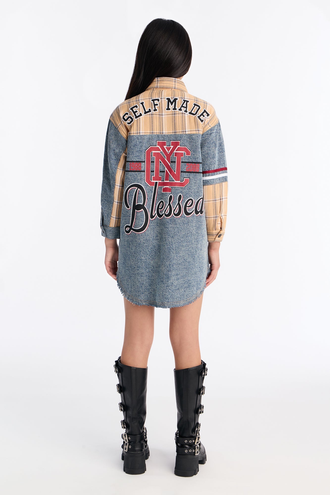 Mini Self Made Girl Oversized Shirt Dress - Light Wash