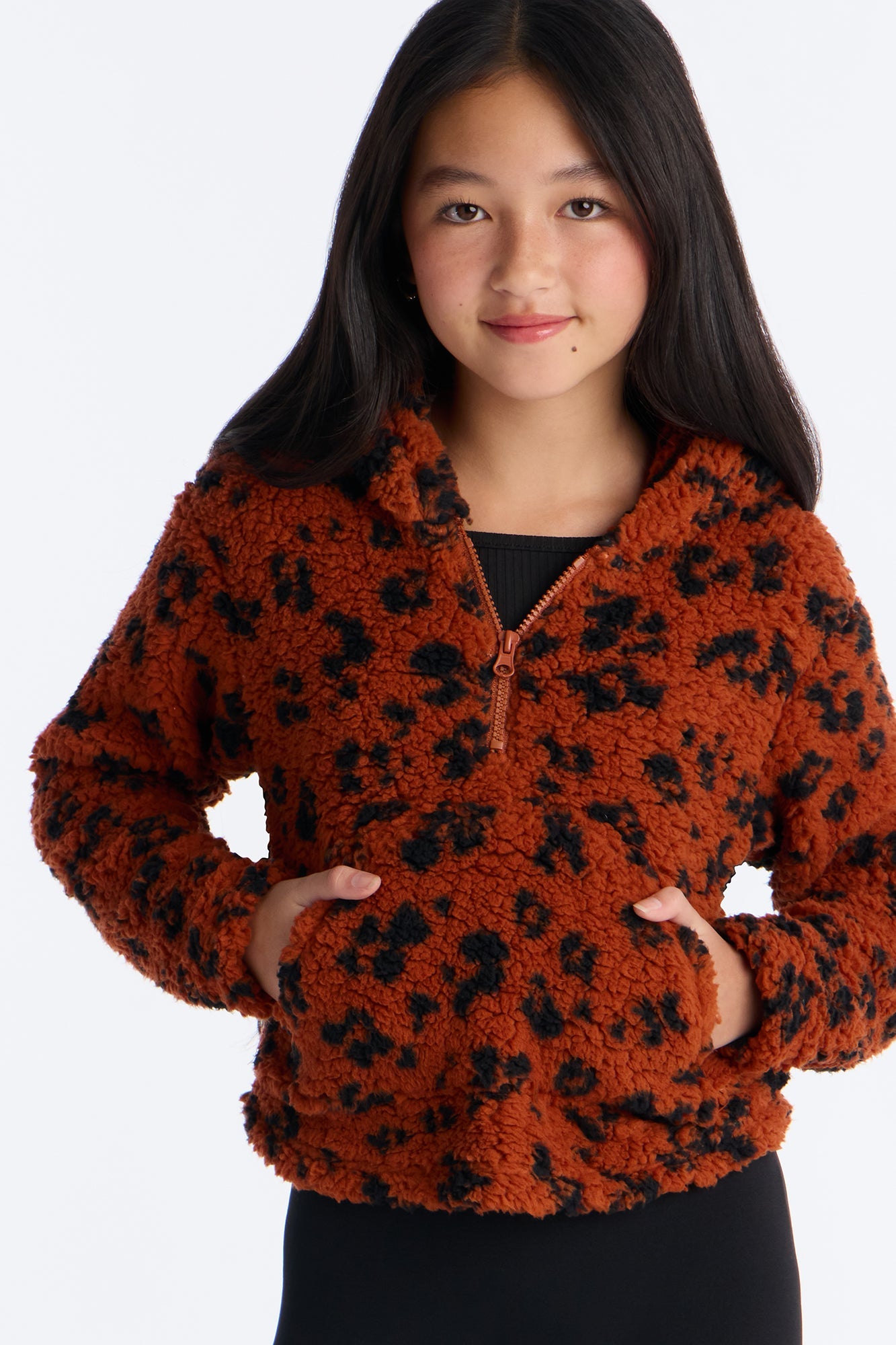 Mini Print Sherpa Fleece Lined Legging Set II - Brown