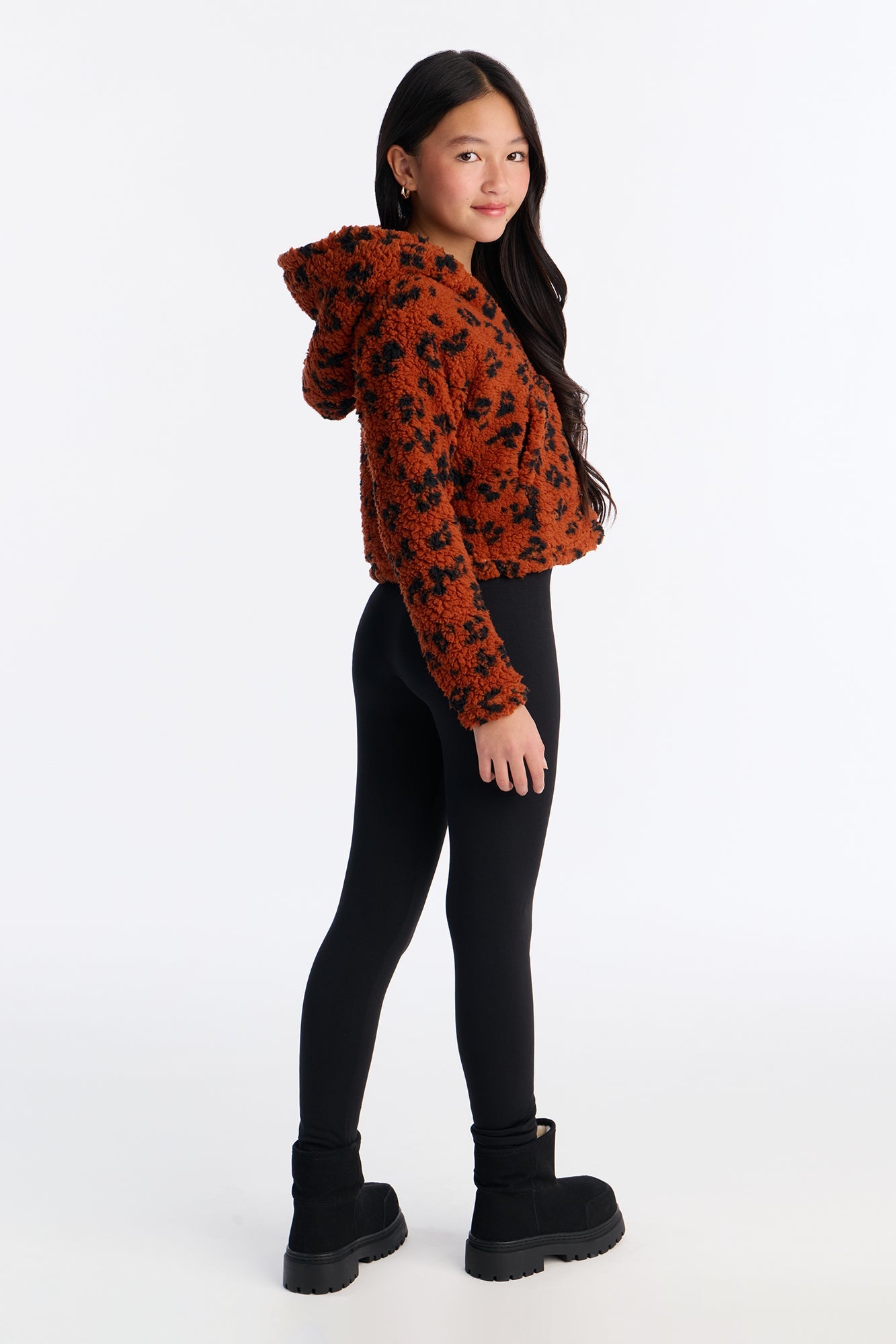 Mini Print Sherpa Fleece Lined Legging Set II - Brown