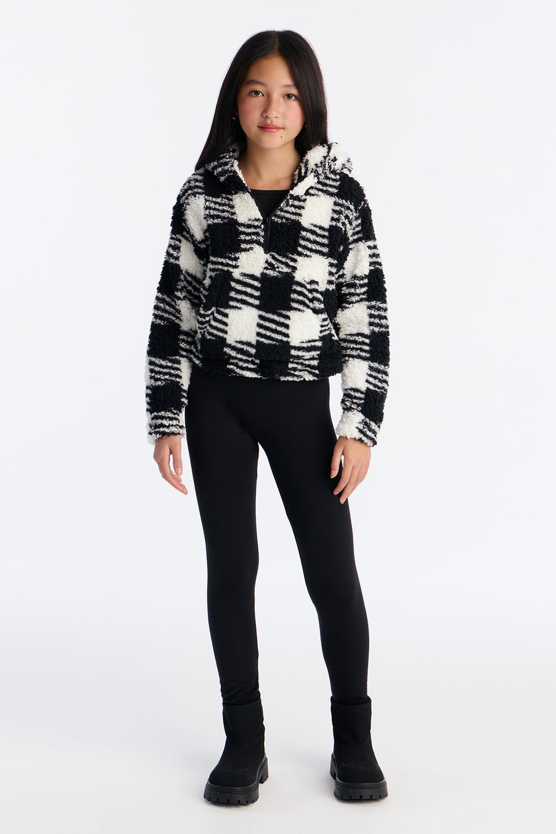 Mini Print Sherpa Fleece Lined Legging Set II - Black/combo