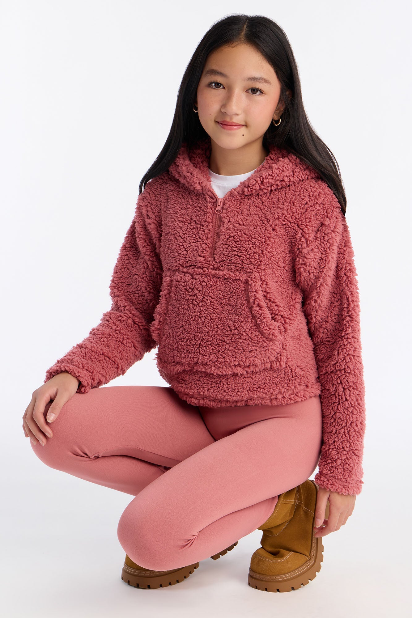 Mini Solid Sherpa Fleece Lined Legging Set II - Rose