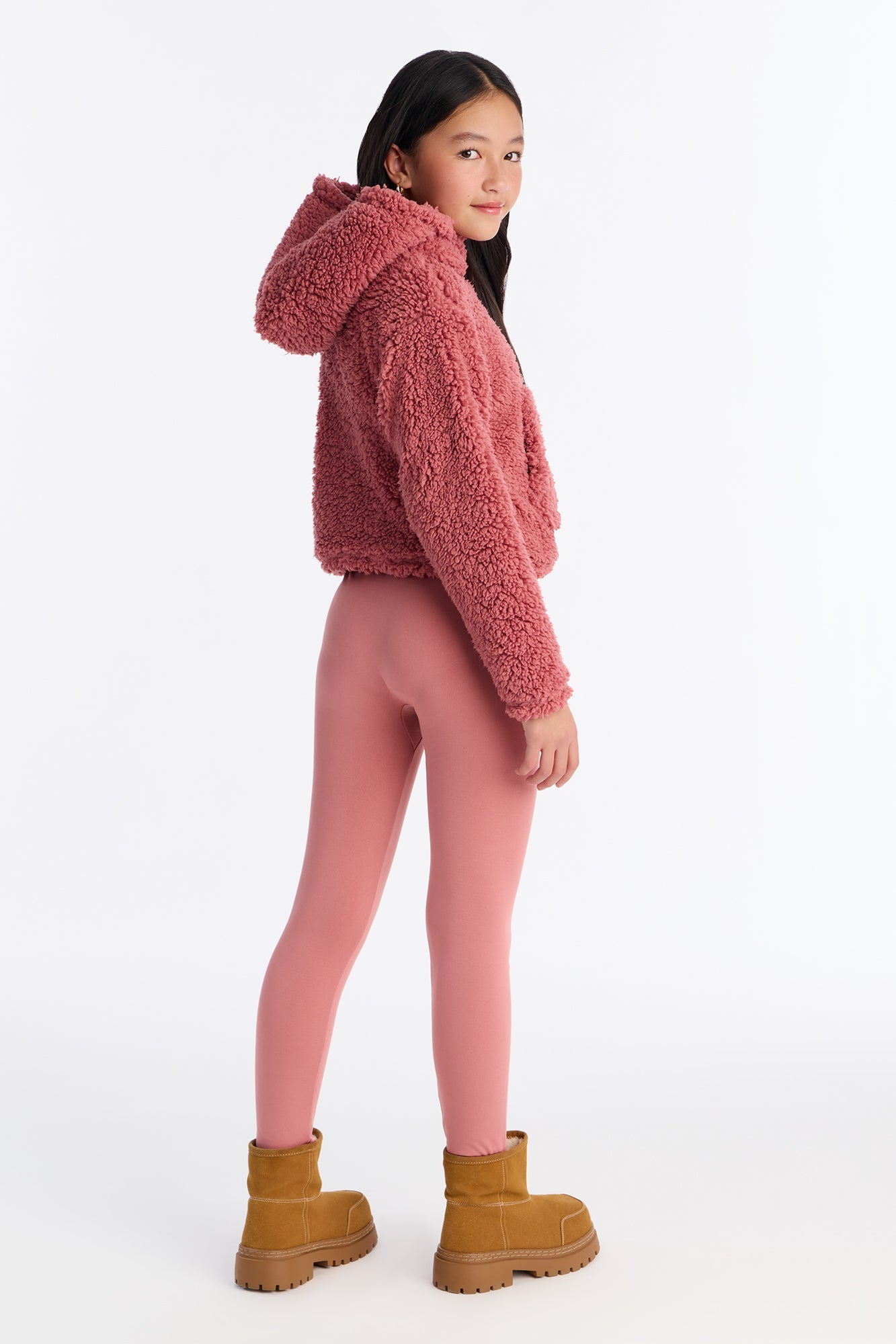 Mini Solid Sherpa Fleece Lined Legging Set II - Rose