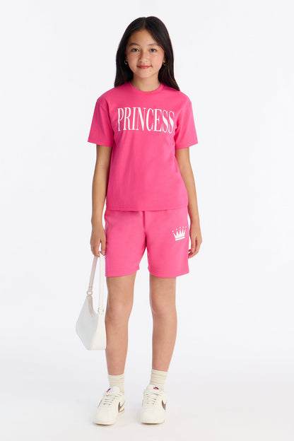 Family Goals Mini Princess Short Set - Hot Pink