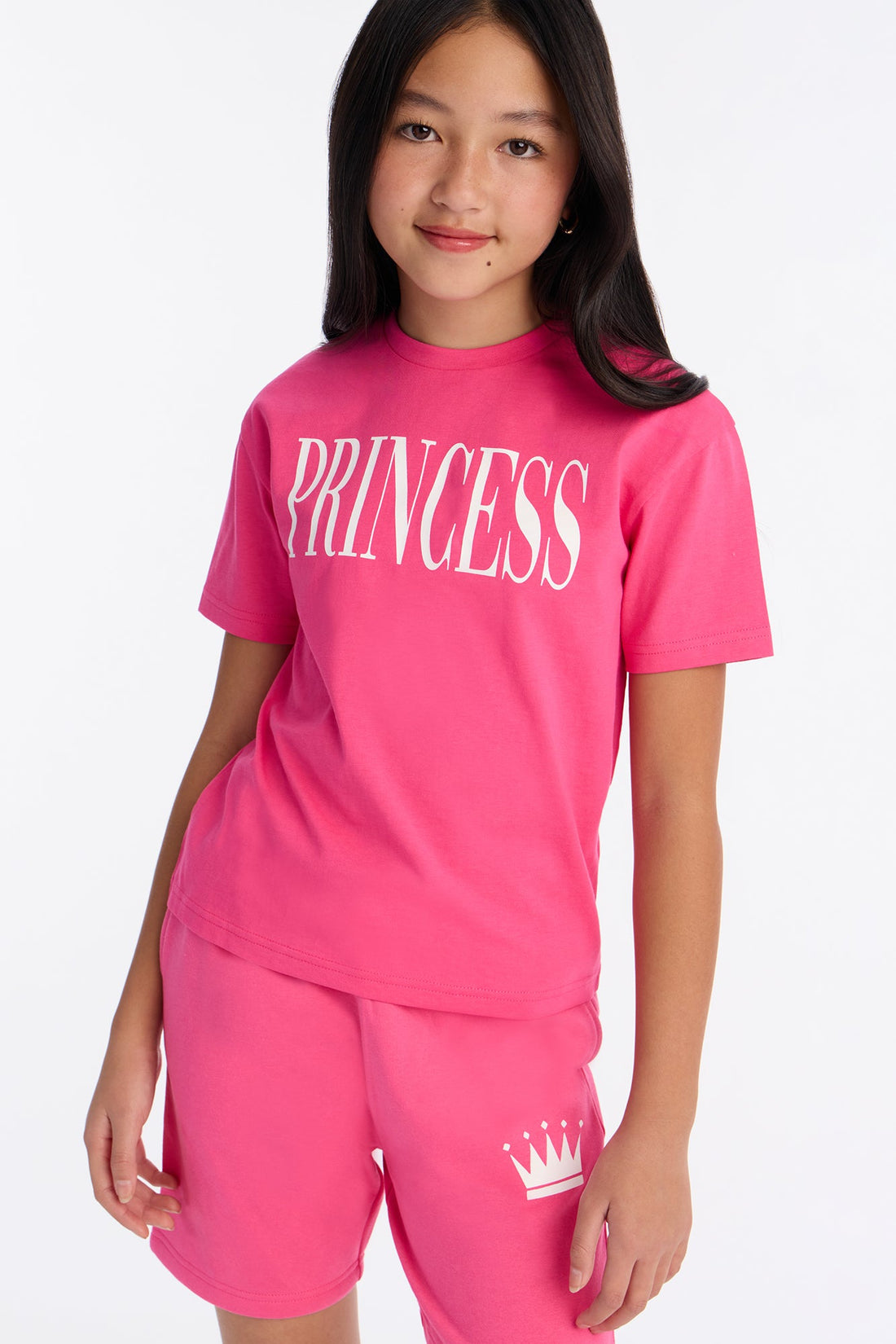 Family Goals Mini Princess Short Set - Hot Pink