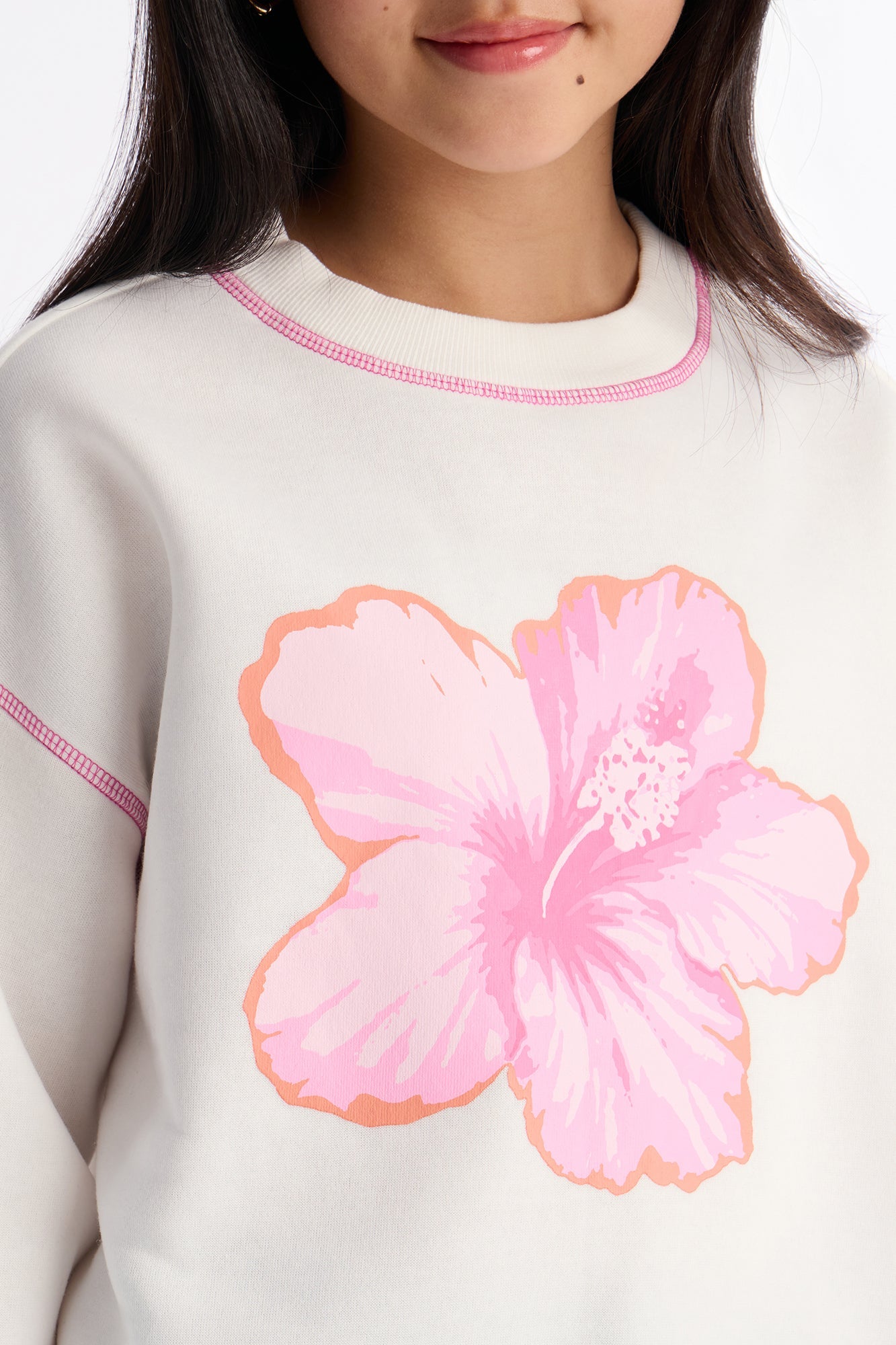Mini Lovely Flower Crew Neck Sweatshirt - White