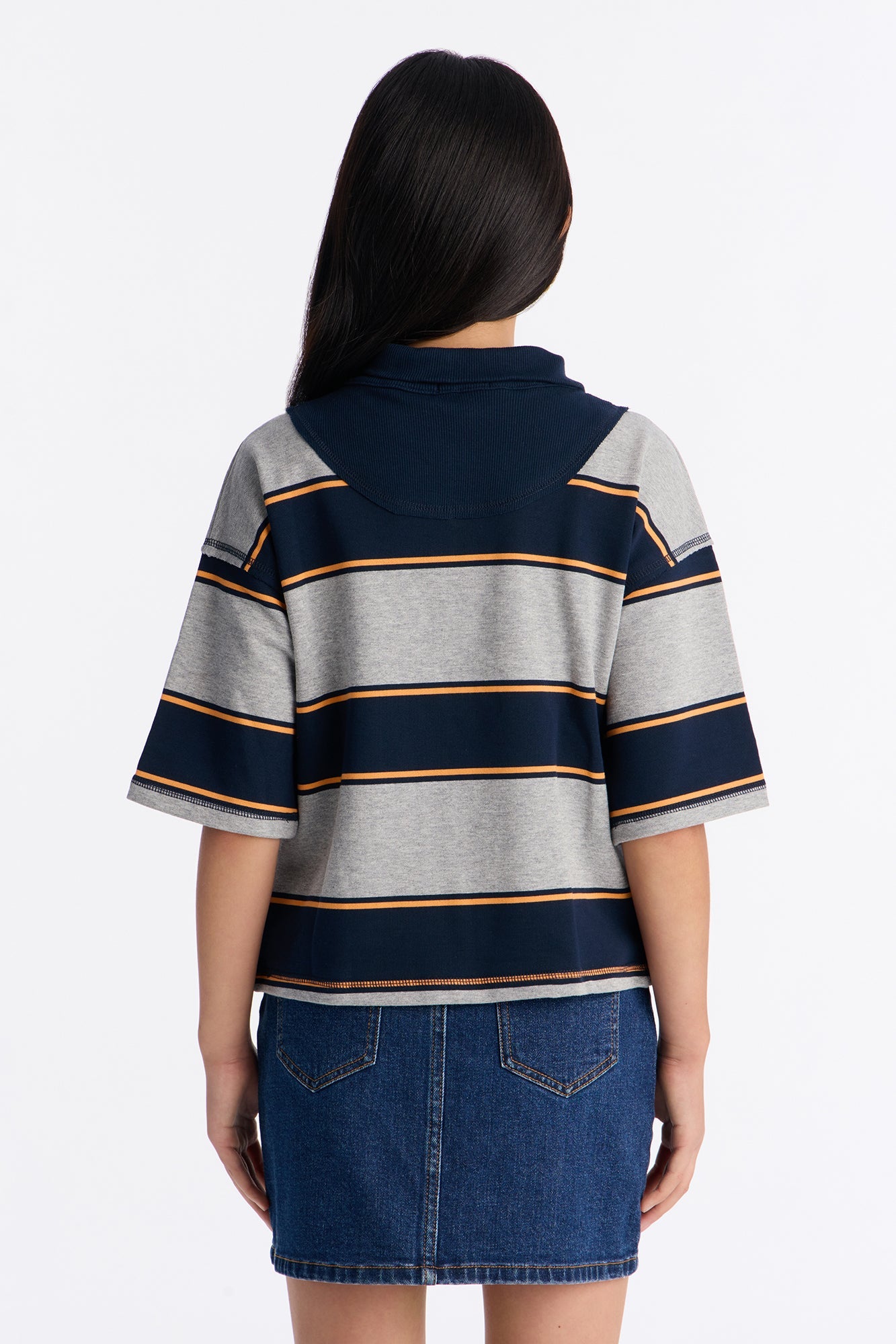 Mini Crown Rugby Striped Quarter Zip Top - Navy/combo