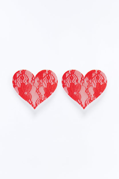 Lace My Love Heart Shaped Pasties - Red