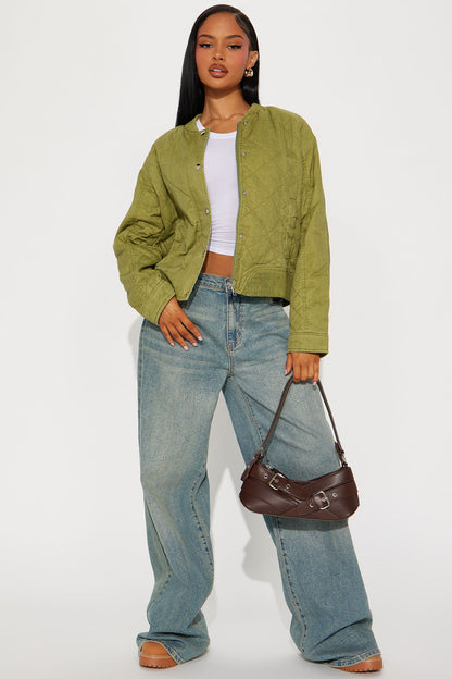 Mara Quilted Washed Bomber Jacket - Olive