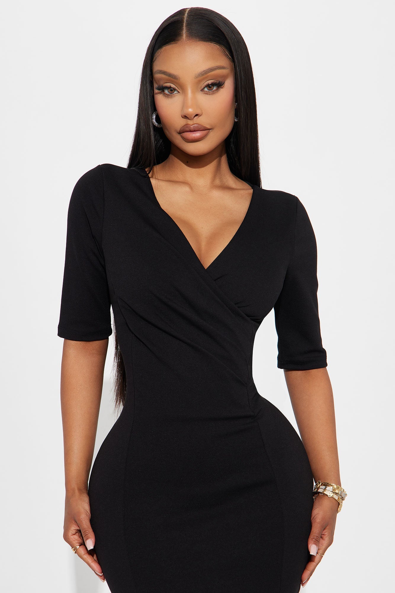 Josie Ponte Midi Dress - Black